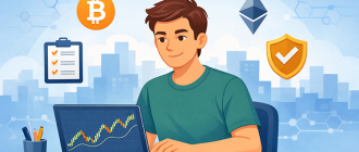 crypto investing for beginners – calm beginner-friendly illustration