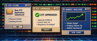 crypto ETF news explained retro finance terminal illustration