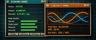staking vs yield farming visualization showing safe node and liquidity pool