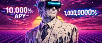 Vaporwave illustration representing the illusion of high crypto APY and fake yields.