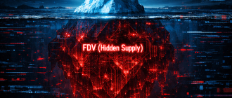 Illustration of the "Iceberg" concept in crypto, showing the difference between Market Cap and Fully Diluted Valuation (FDV).