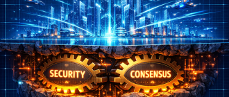 Cyberpunk blueprint illustrating the structural difference between Layer 1 foundation and Layer 2 scaling solutions.