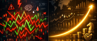 Comparison between short-term trading volatility and long-term crypto chart growth patterns.