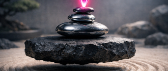 A balanced Zen rock garden representing the 70/20/10 rule of crypto portfolio diversification.