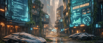 Illustration of an abandoned futuristic city representing the crypto utility myth where technology exists but users do not.