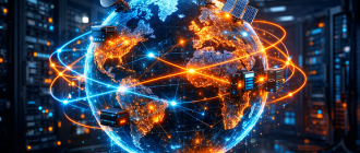 Holographic globe with physical hardware nodes, representing DePIN crypto explained and decentralized infrastructure.