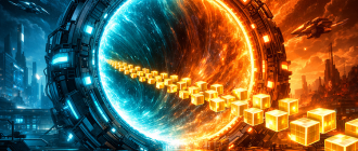 A futuristic portal illustration representing how to bridge crypto safely across different blockchain networks.