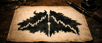 A Rorschach inkblot symbolizing investment bias in crypto where traders see what they want to see.