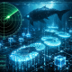 High-tech sonar tracking a massive digital mechanical whale, representing on chain analysis crypto and smart money tracking.