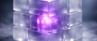 Abstract frosted glass hiding a glowing core, representing zero knowledge proofs crypto technology.