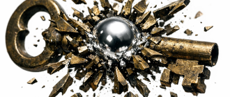 An antique brass key shattering to reveal a liquid silver core, representing account abstraction crypto killing the seed phrase.