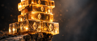 A precarious glass tower cracking under its own weight, representing the systemic risks of crypto restaking explained.