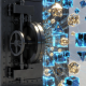 A 3D clash between a centralized steel vault and a decentralized network, representing cbdc vs crypto explained.