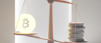 A minimalist 3D financial scale balancing tokens and stablecoins, representing crypto lbp explained and market equilibrium.