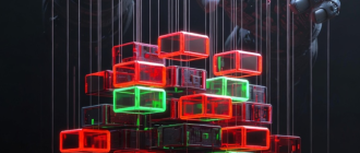 Metallic hands manipulating trading blocks with strings, representing algorithmic control in crypto market making.