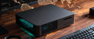 A sleek mini-PC on a wooden desk representing how to run a crypto node from home for network security.