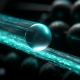 A glowing titanium sphere racing on a fiber-optic rail, symbolizing move language crypto and object-centric architecture.