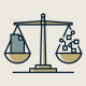 Flat vector illustration of balanced legal scales and digital nodes, representing the crypto regulation 2026 update and decentralized compliance.