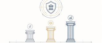 Flat vector illustration of a geometric portfolio allocation chart, representing the best crypto portfolio allocation 2026.