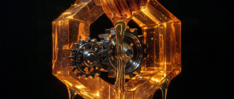 Glowing liquid honey flowing into a titanium vault, symbolizing proof of liquidity berachain and capital efficiency.