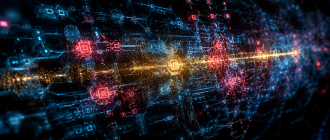 A microscopic view of digital code being scanned by AI for vulnerabilities.