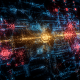 A microscopic view of digital code being scanned by AI for vulnerabilities.