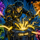 Dynamic comic book style art of a crypto engineer unifying fragmented blockchain islands.