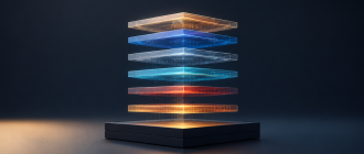A 3D geometric illustration of stacked crystal plates representing pooled cryptographic security.