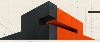 Neo-constructivist vector graphic showing two distinct geometric blocks interlocking perfectly.