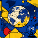 High-contrast geometric pop-art showing an interconnected mesh network of hardware nodes.