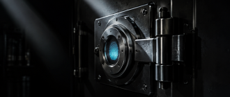 Close-up of a high-security industrial safe, representing institutional crypto cold storage setup.