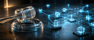 Conceptual 3D render representing the regulatory impact of the US CLARITY Act on digital asset market structure.