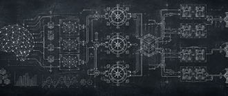 Chalkboard technical blueprint illustrating on-chain AI trading bot deployment architecture.