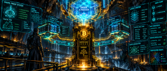 Graphic novel illustration of a protocol architect verifying zero-knowledge SNARK circuits on top of Bitcoin's Taproot base layer via BitVM.