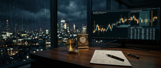 Executive trading desk setup with financial telemetry and options calculations designed to hedge impermanent loss in concentrated liquidity pools.