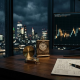 Executive trading desk setup with financial telemetry and options calculations designed to hedge impermanent loss in concentrated liquidity pools.