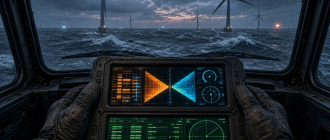 First-person view of a quantitative trader monitoring real-time perp funding arbitrage spreads on a rugged field tablet.